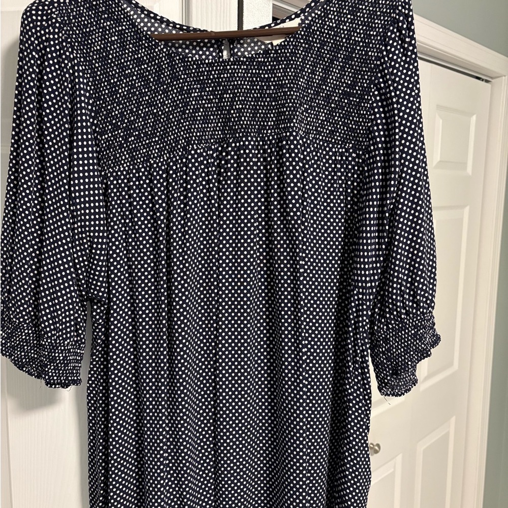 Terra & Sky Blue and White Puff Sleeve Smocked Blouse
